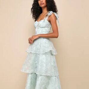 Lulu's Light Blue Floral Tiered Maxi Dress